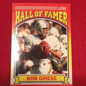 BOB GRIESE, MIAMI DOLPHINS HALL OF FAMER CARD, NFL 1990 Score